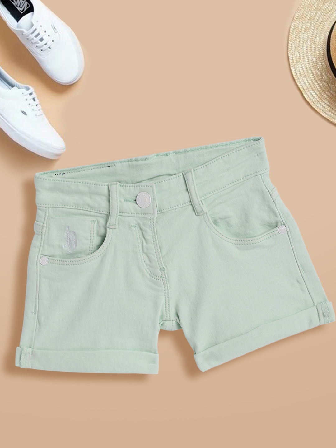 

U.S. Polo Assn. Kids Girls Light Green Denim Shorts