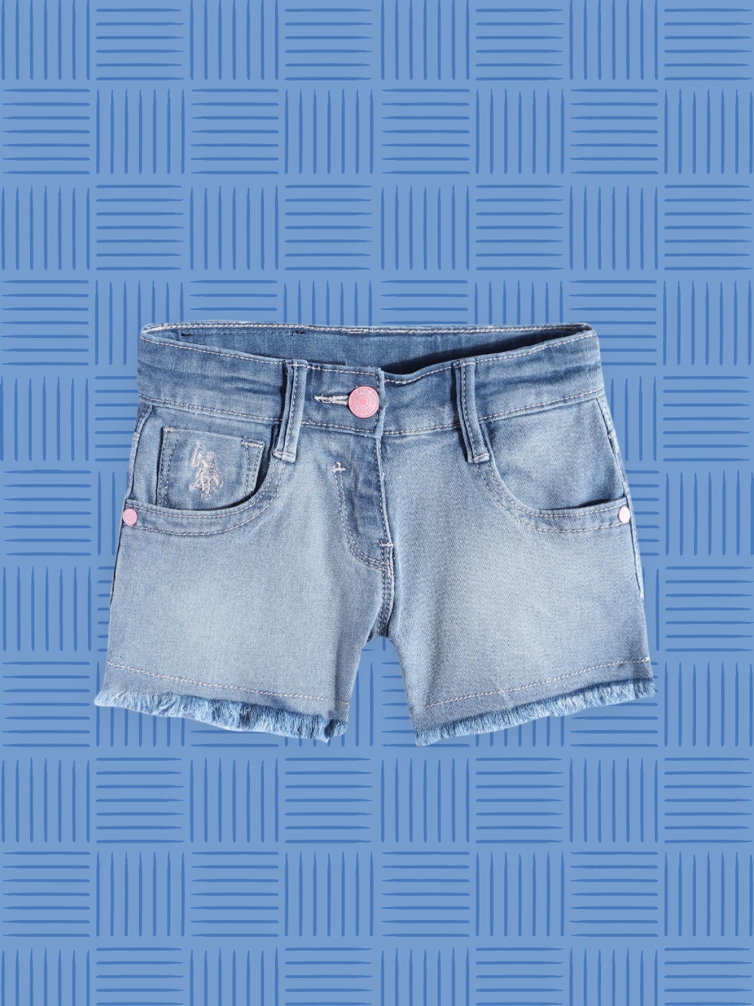 

U.S. Polo Assn. Kids Girls Blue Regular Fit Denim Shorts