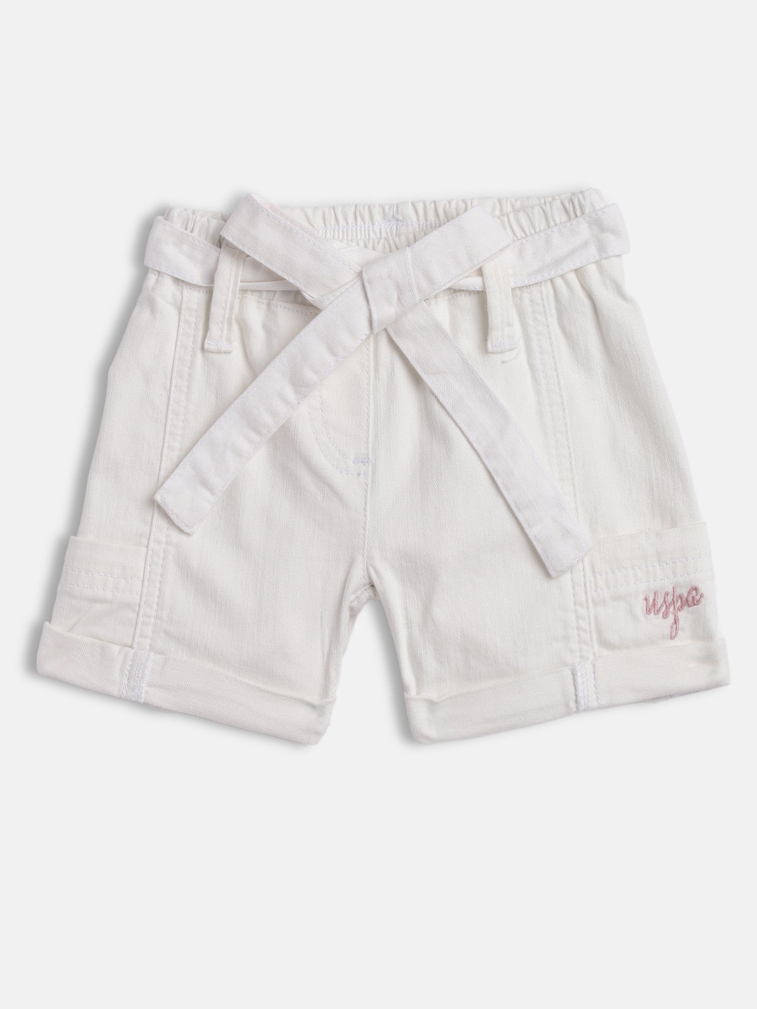

U.S. Polo Assn. Kids Girls White Solid Regular Fit Shorts