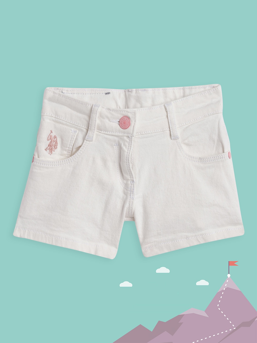 

U.S. Polo Assn. Kids Girls White Regular Fit Denim Shorts