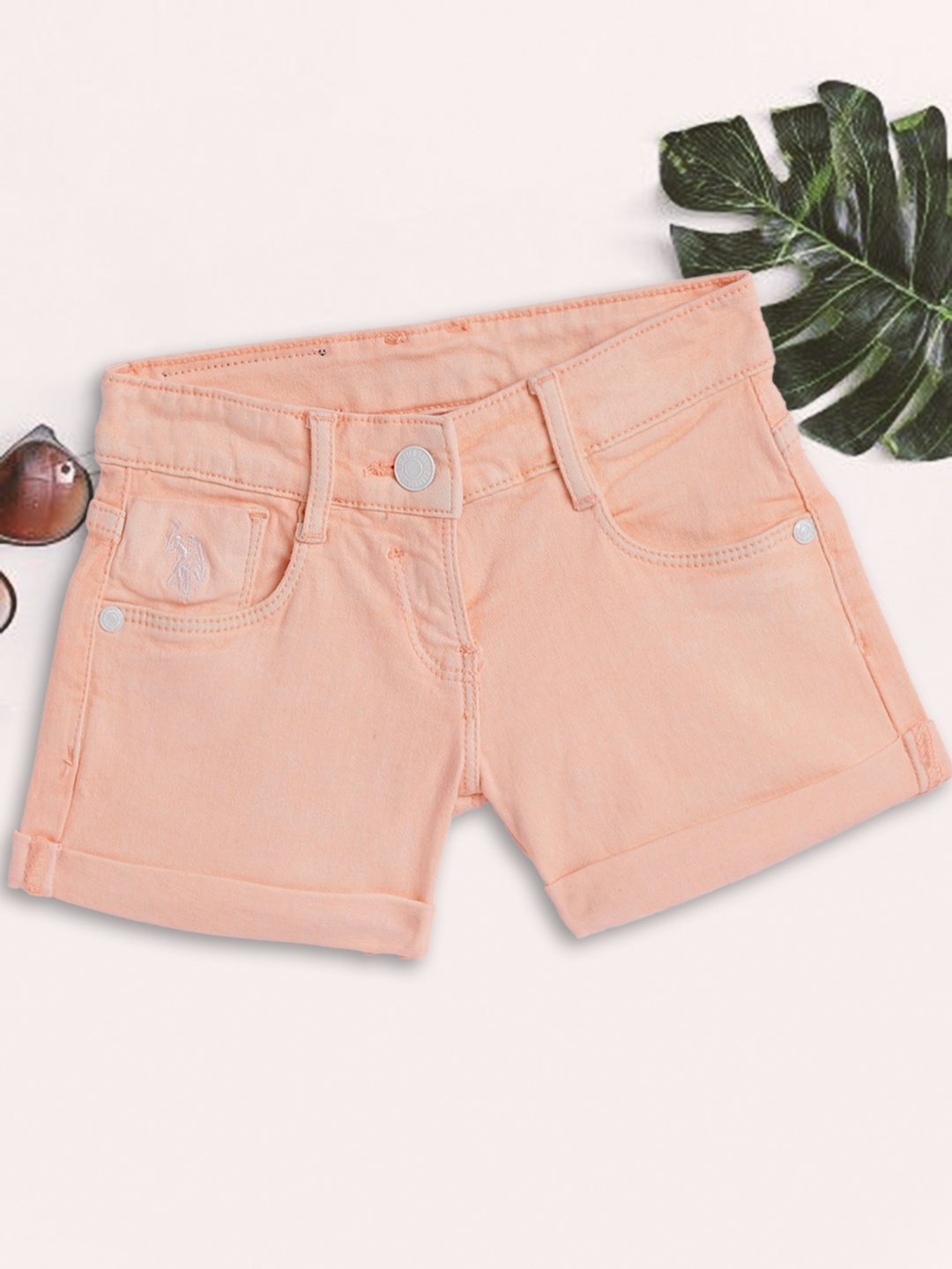 

U.S. Polo Assn. Kids Girls Peach-Coloured Regular Fit Shorts
