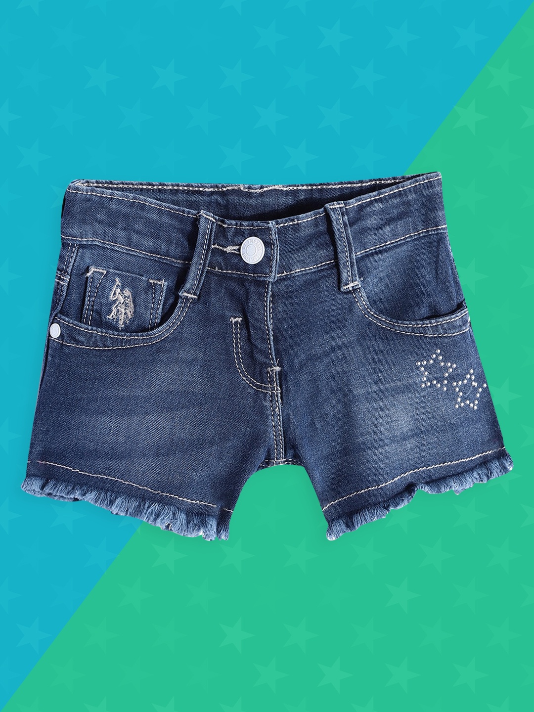 

U.S. Polo Assn. Kids Girls Blue Regular Fit Denim Shorts