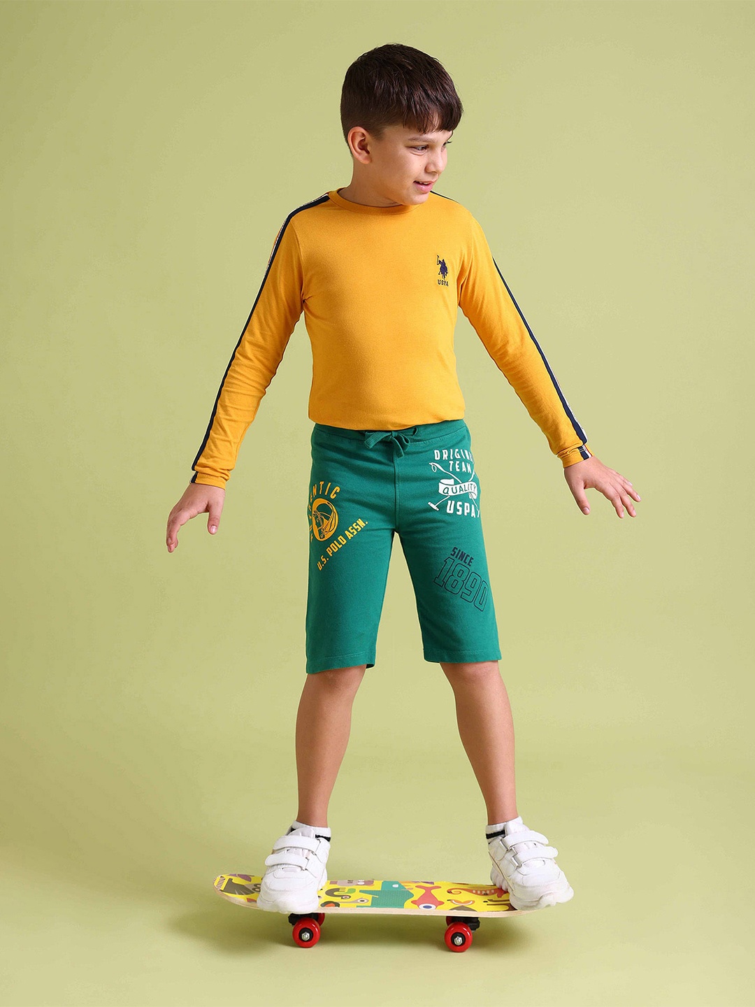 

U.S. Polo Assn. Kids Boys Green Pure Cotton Printed Shorts