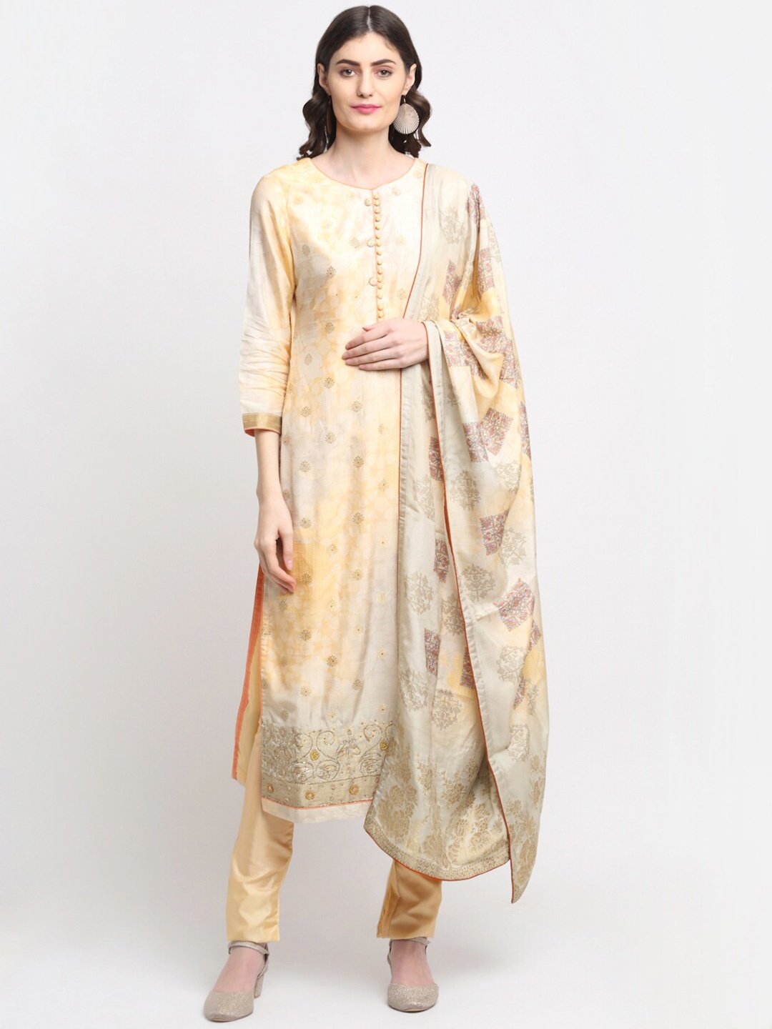 

Stylee LIFESTYLE Yellow & Gold-Toned Unstitched Dress Material