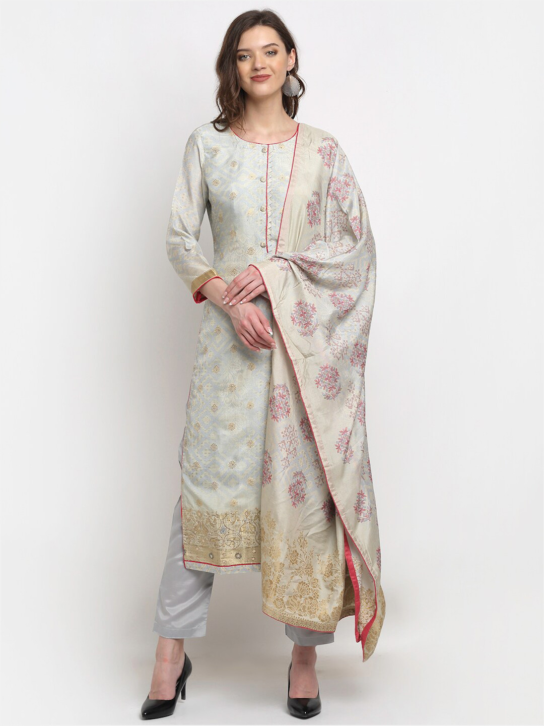

Stylee LIFESTYLE Blue & Off White Printed Unstitched Dress Material
