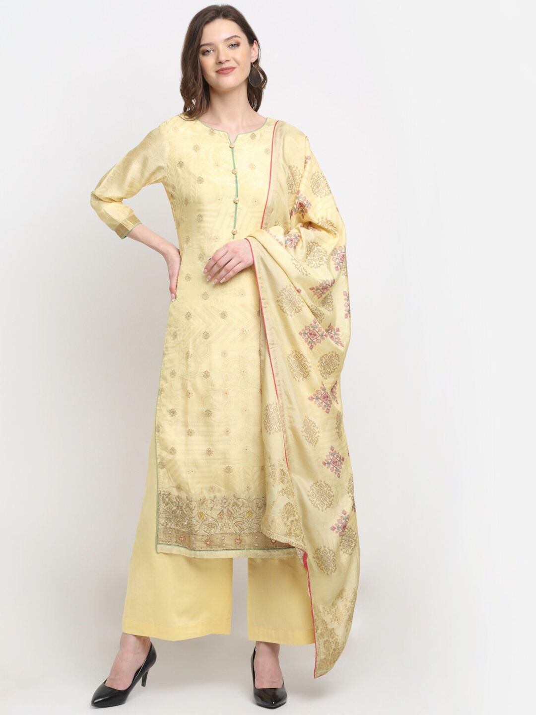 

Stylee LIFESTYLE Yellow & Gold-Toned Unstitched Dress Material