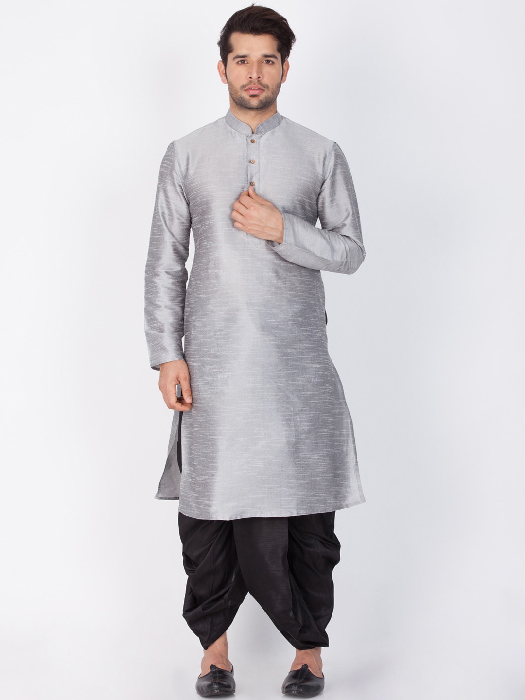 

VASTRAMAY Men Grey Kurta with Dhoti Pants