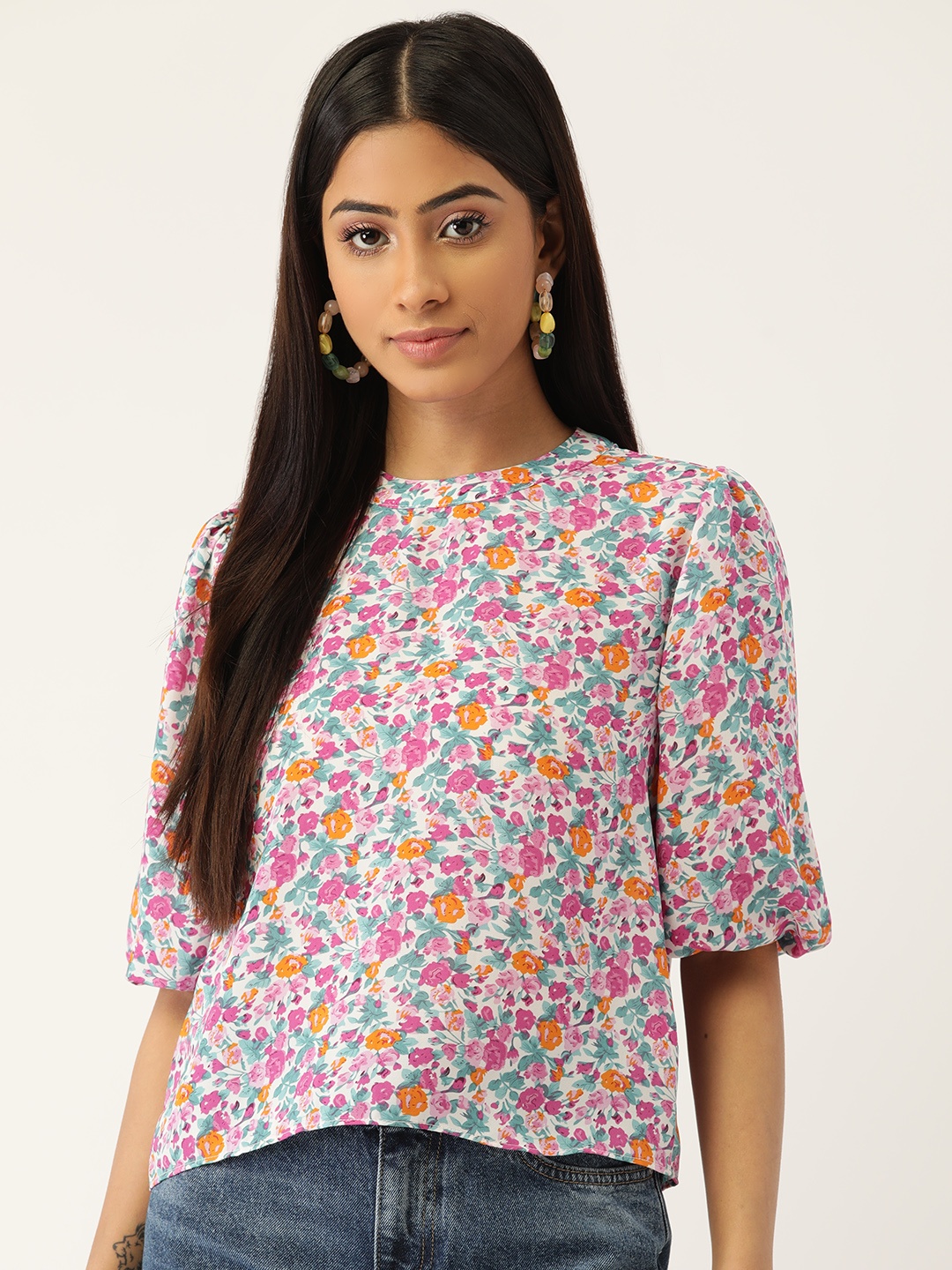 

Madame Pink & Green Floral Print Top