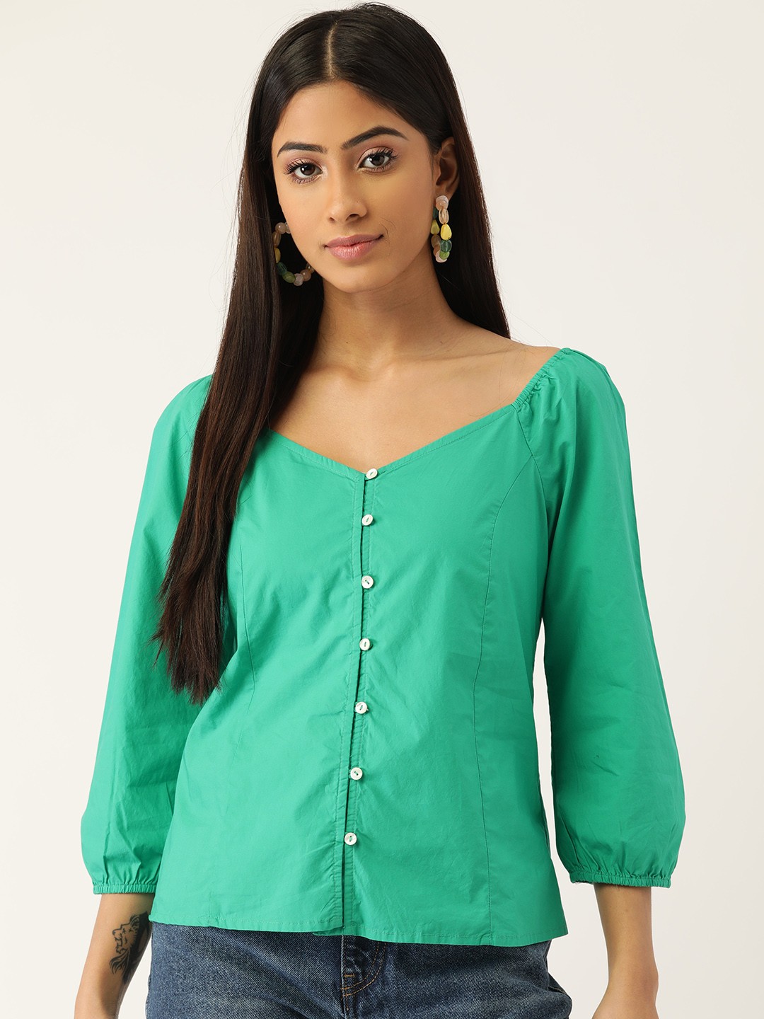 

Madame Green Pure Cotton Solid Top