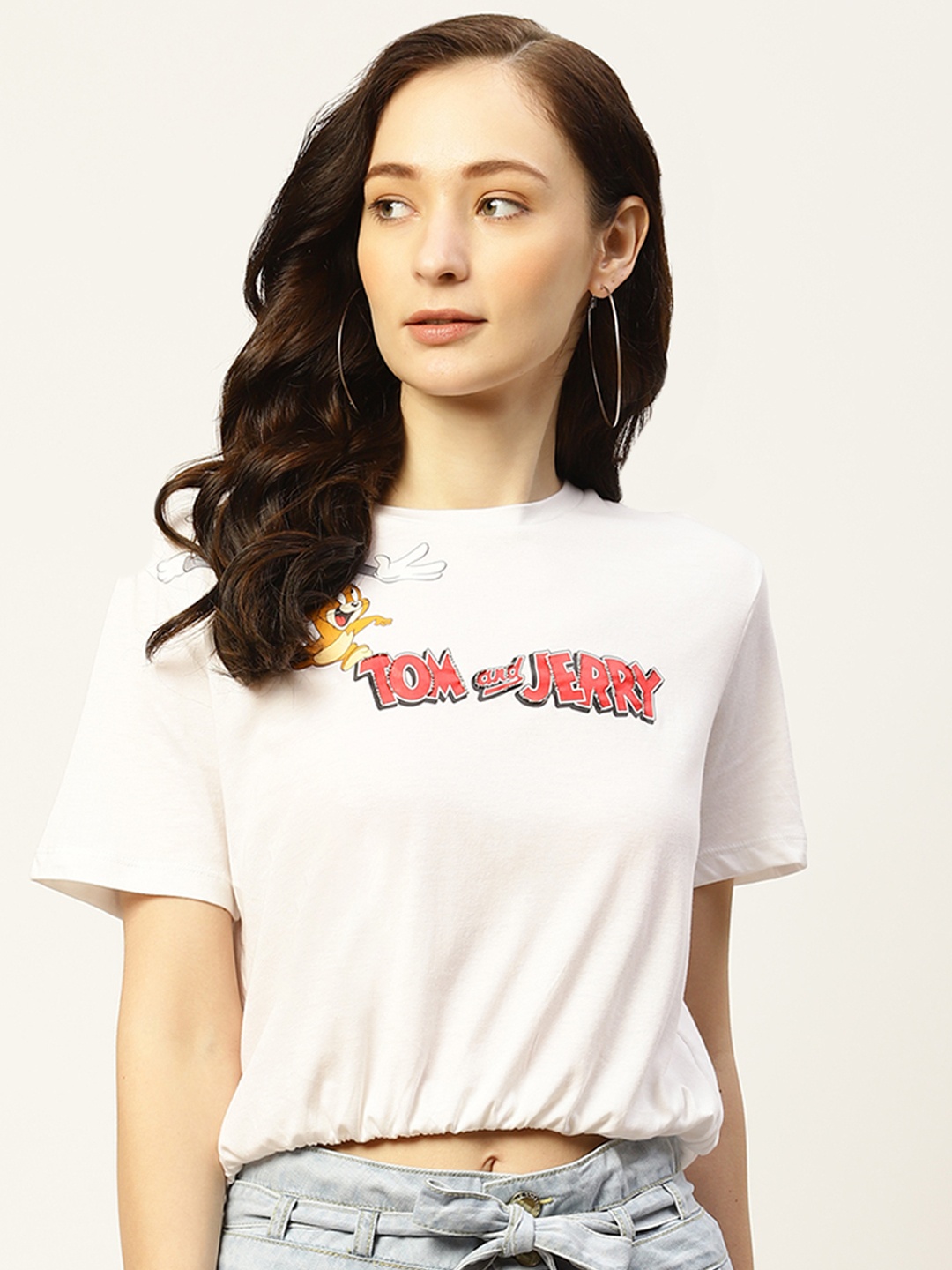 

Madame White & Red Pure Cotton Tom & Jerry Print Blouson Top