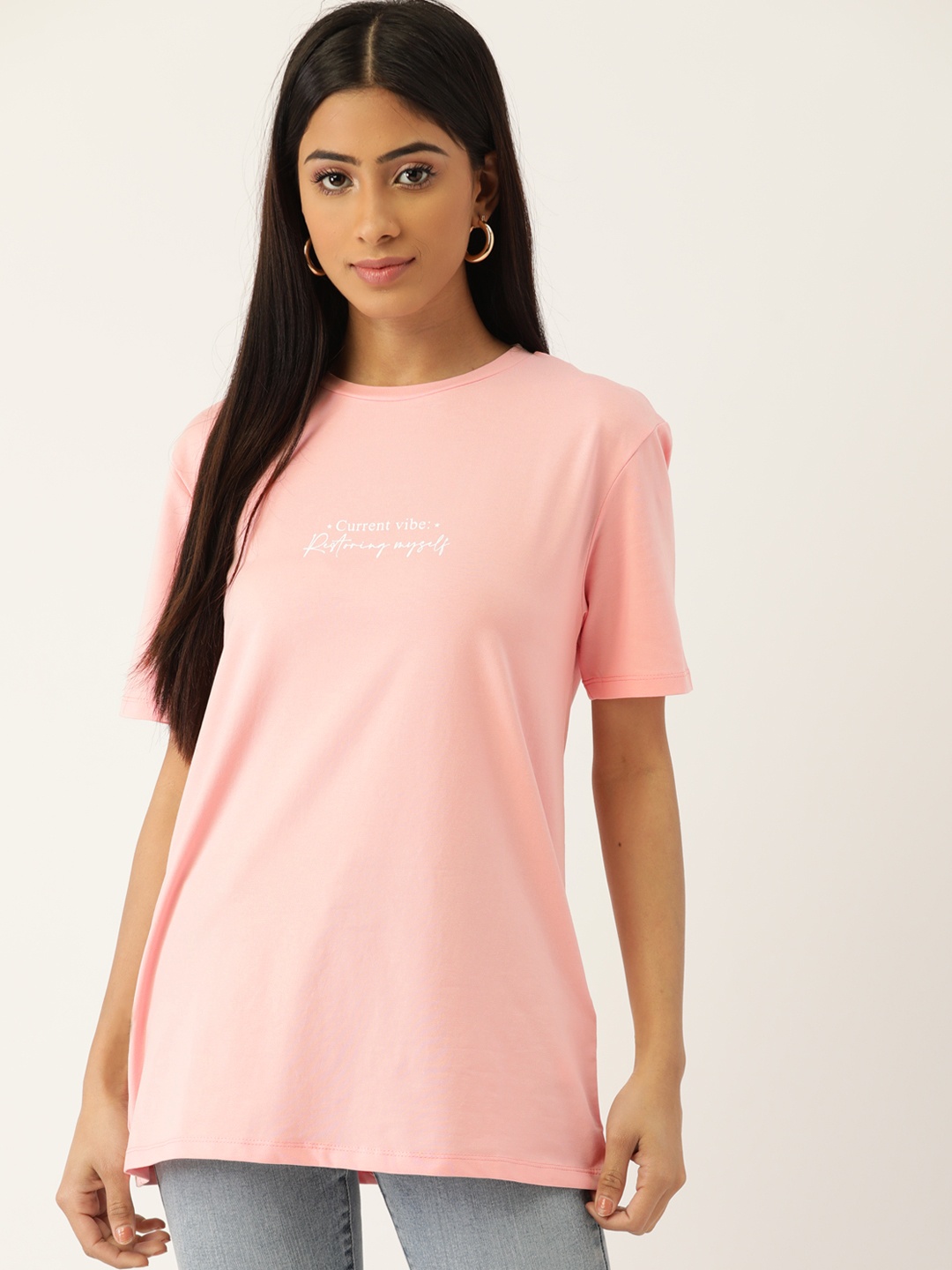 

Madame Women Pink Typography Printed T-shirt