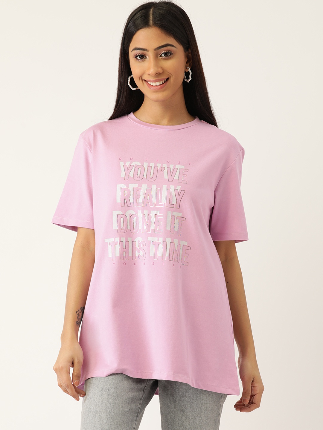 

Madame Women Pink Typography Printed T-shirt