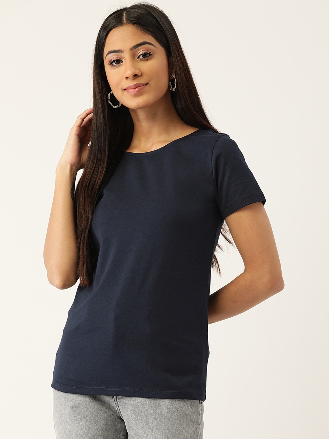 

Madame Navy Blue Solid Styled Back Top