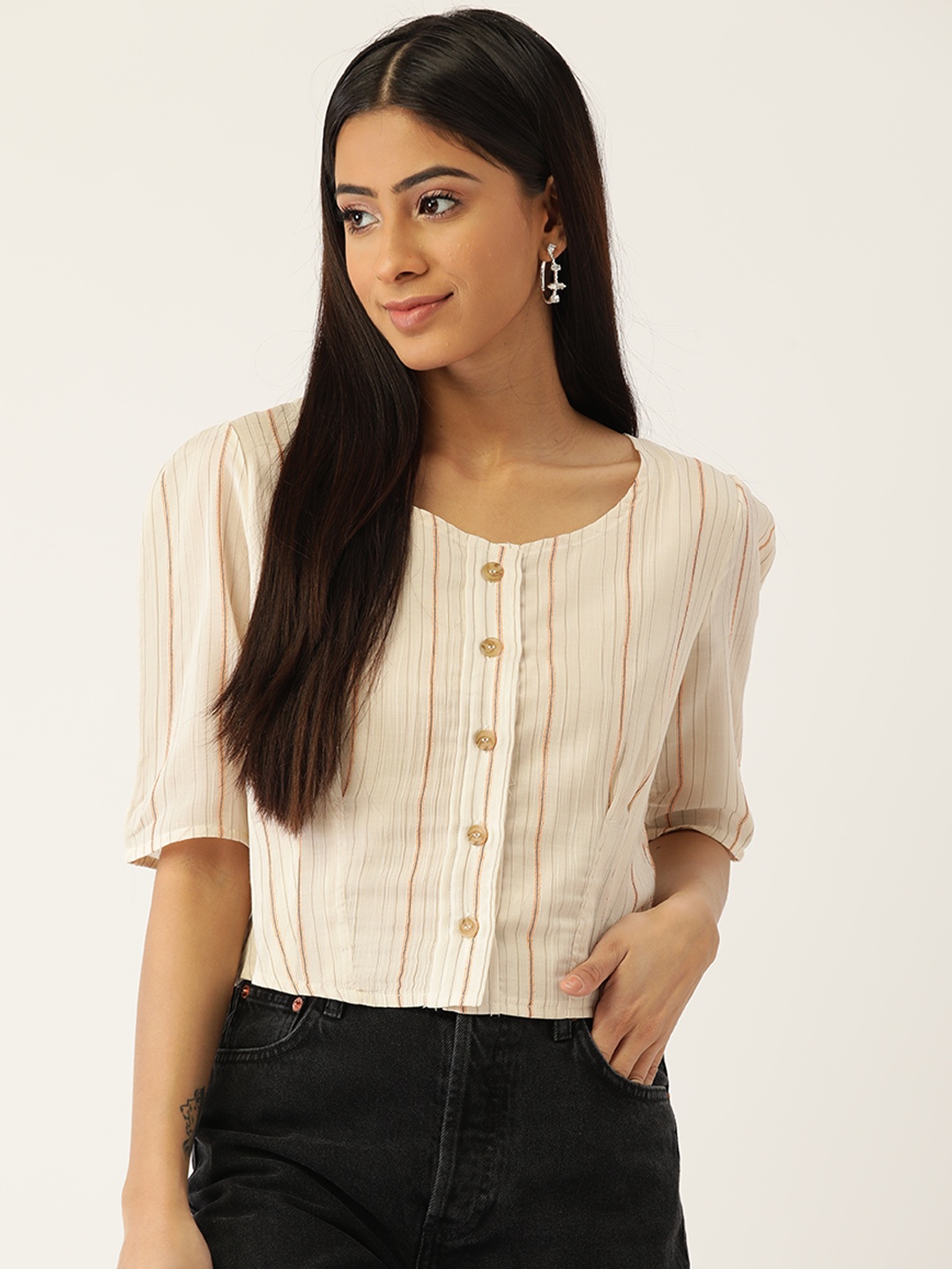 

Madame Beige & Orange Striped Top
