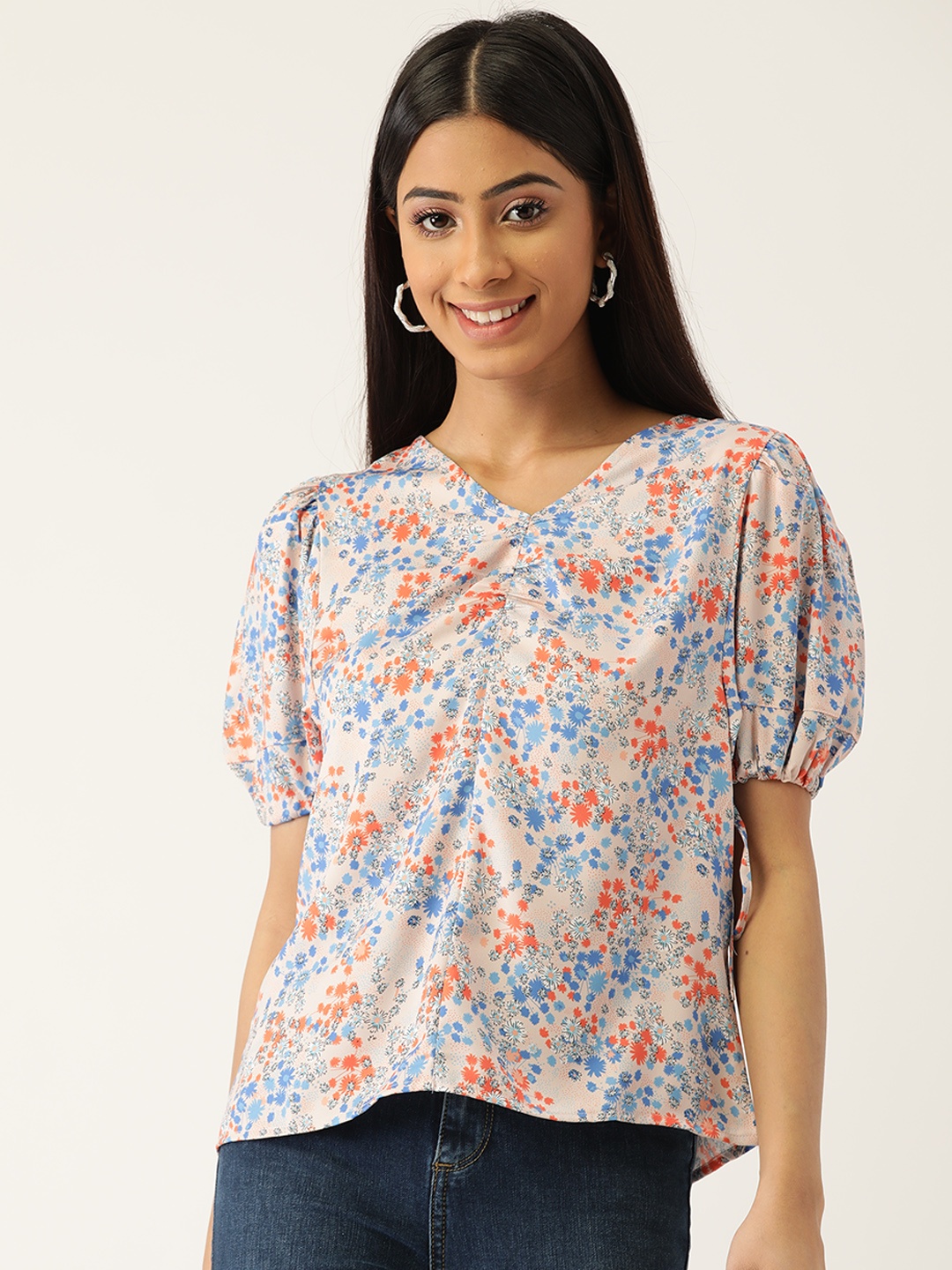 

Madame Pink & Blue Floral Print Top