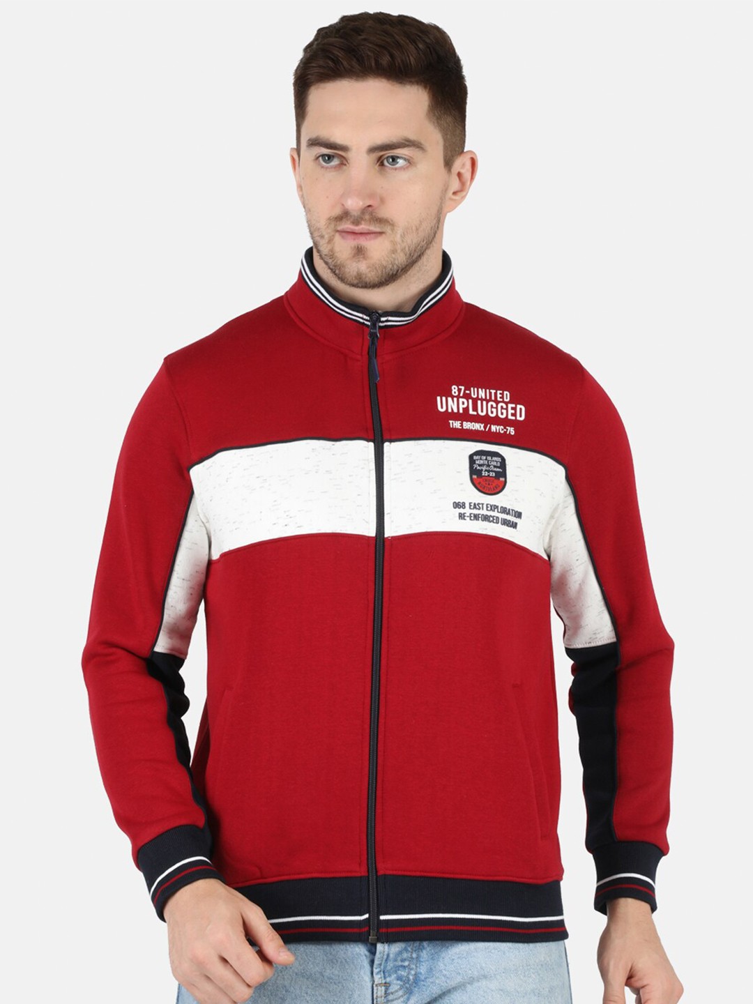

Monte Carlo Men Red & White Colourblocked Cotton Blend Sweatshirt