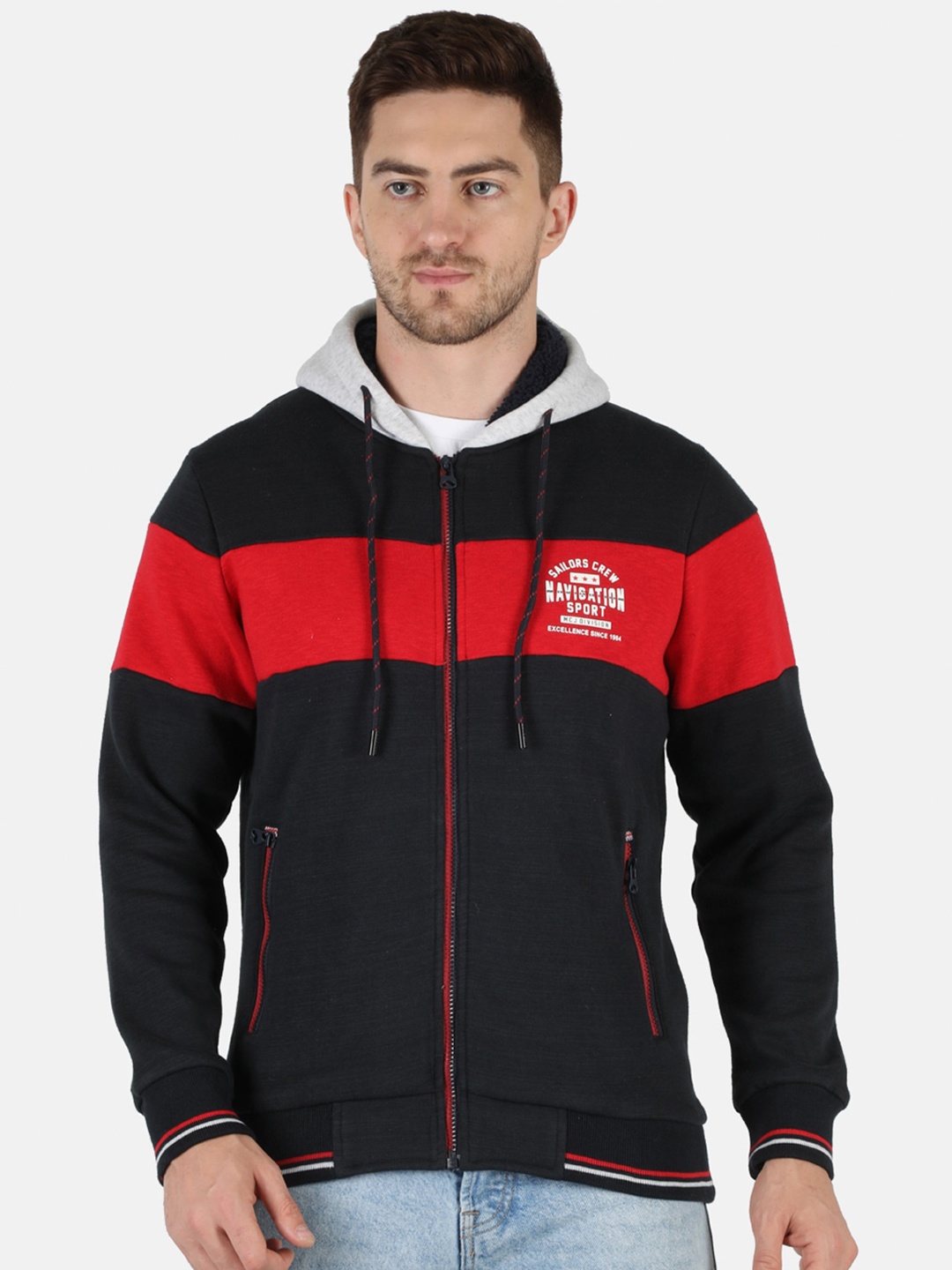 

Monte Carlo Men Black & Blue Colourblocked Hooded Sweatshirt