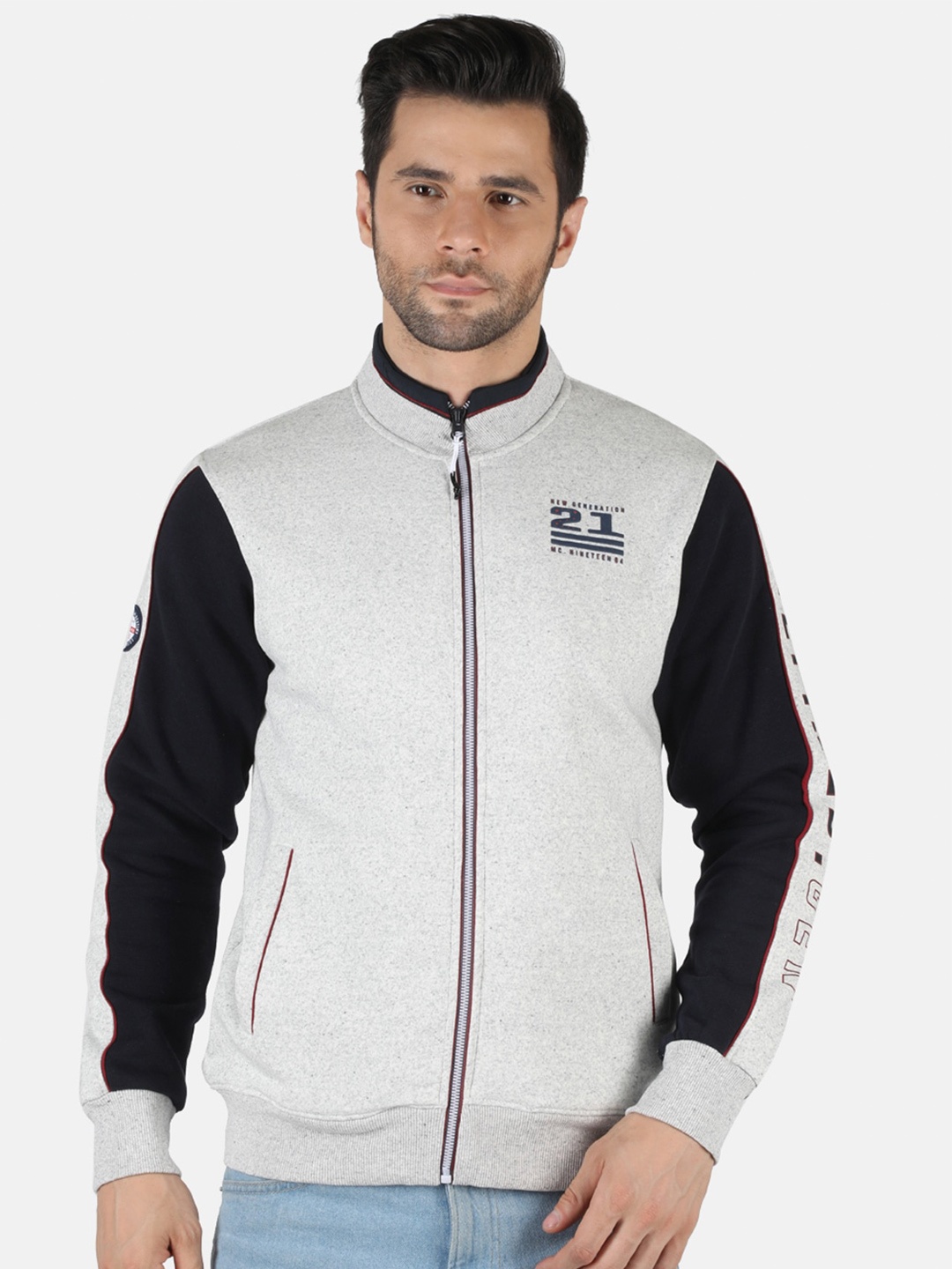 

Monte Carlo Men Grey Colourblocked Front Open Sweatshirt