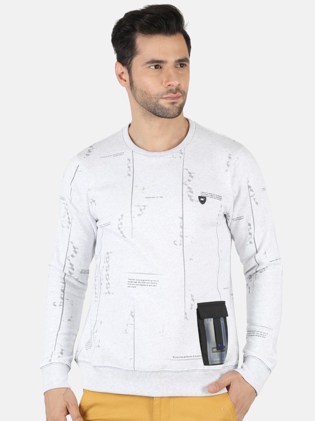 

Monte Carlo Men White Printed Cotton Blend Sweatshirt