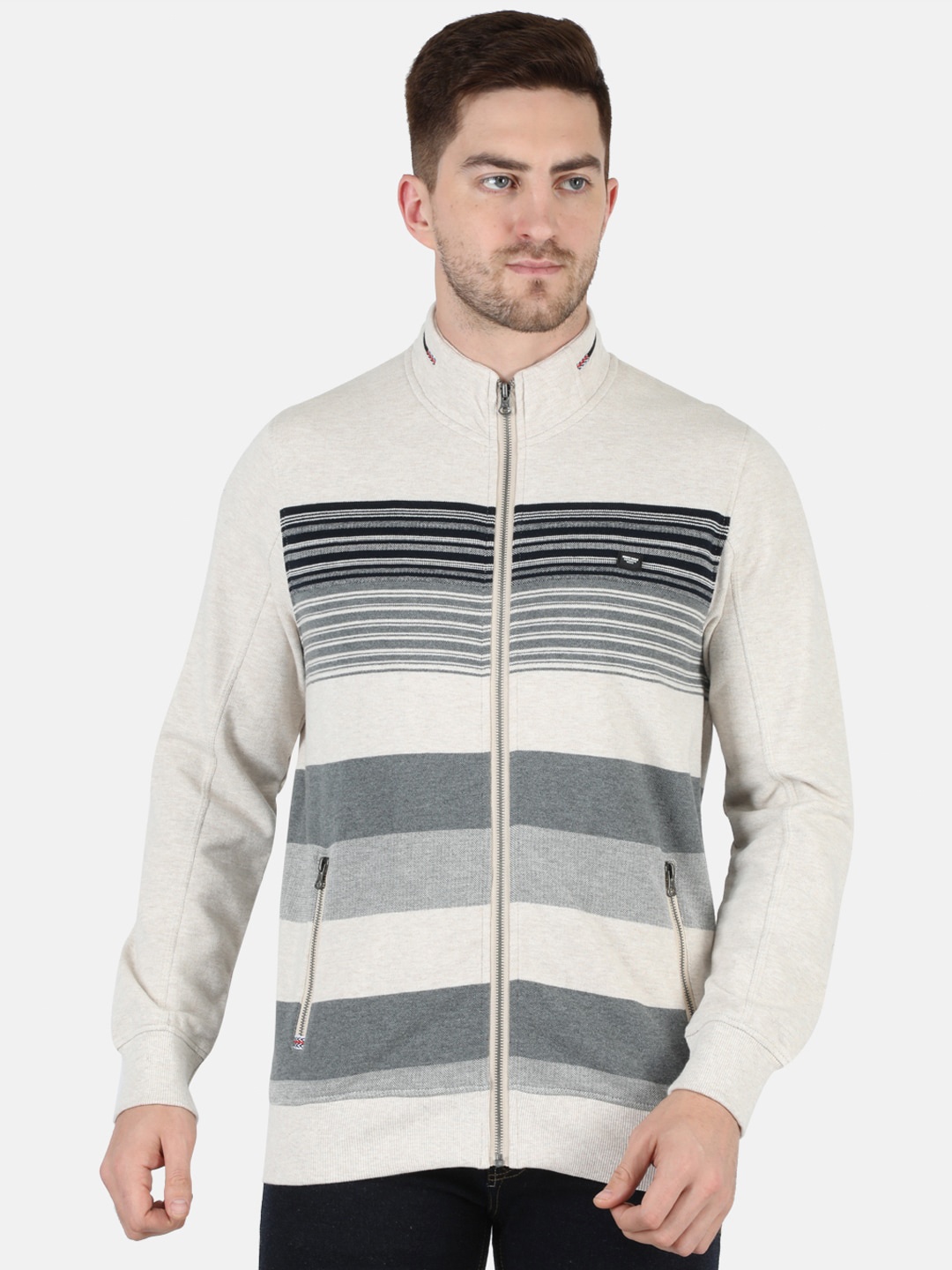 

Monte Carlo Men Cream-Coloured Striped Sweatshirt