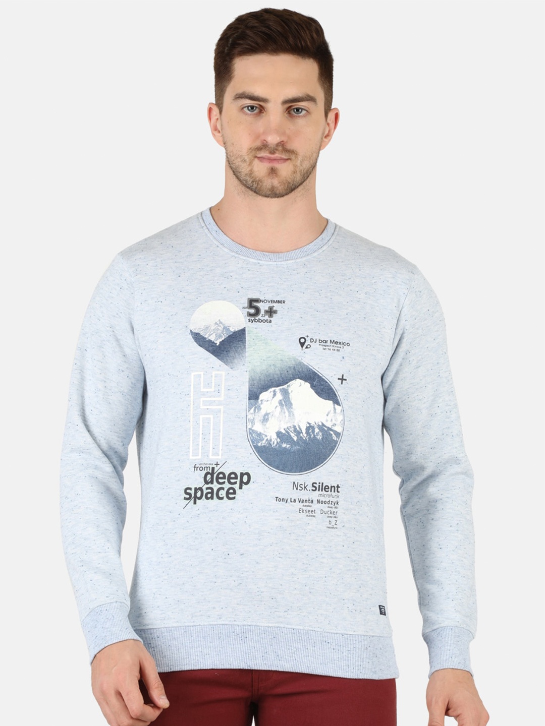 

Monte Carlo Men Blue Printed Cotton Blend Sweatshirt