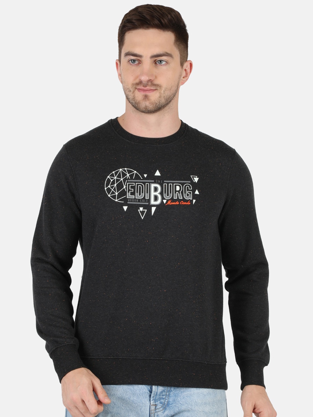 

Monte Carlo Men Charcoal Grey Printed Cotton Blend Sweatshirt