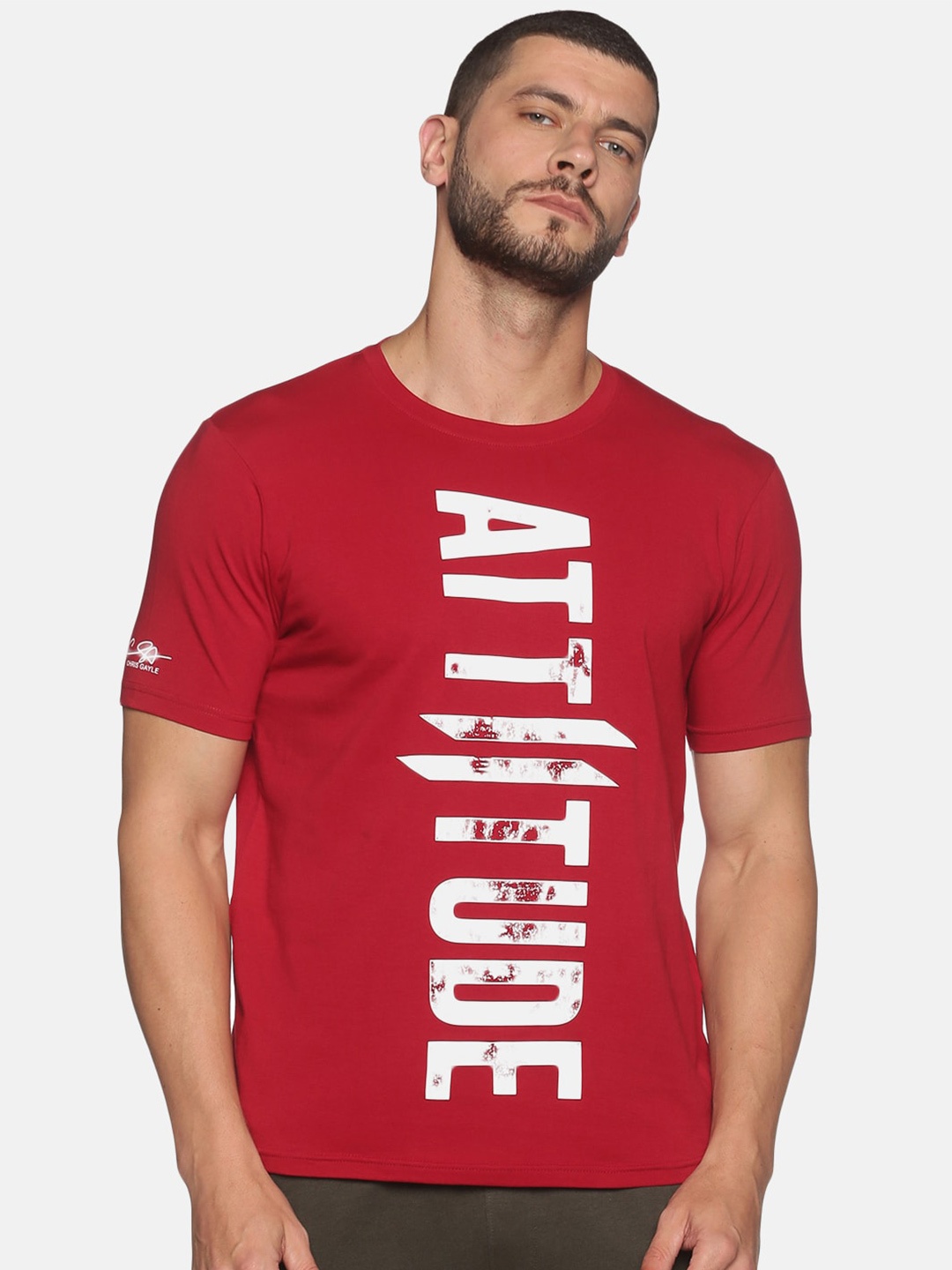 

ATTIITUDE Men Maroon Brand Logo Printed ClimaCool Slim Fit T-shirt