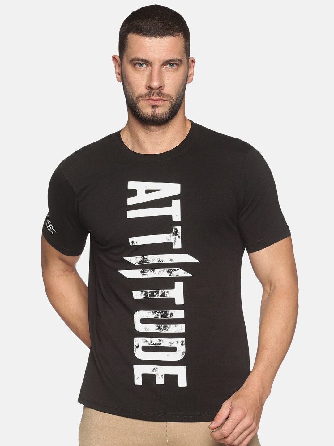 

ATTIITUDE Men Black Brand Logo Printed Clima Cool Winter Slim Fit T-shirt
