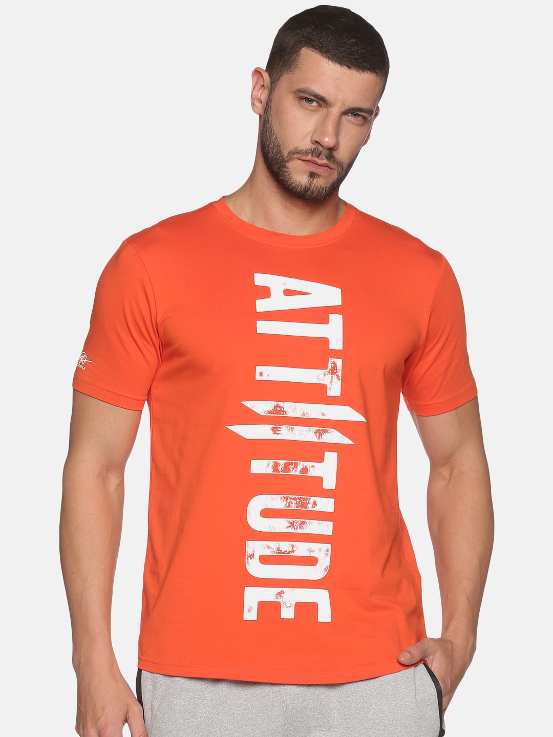 

ATTIITUDE Men Orange Typography Printed Regular Fit ClimaCool Slim Fit T-shirt