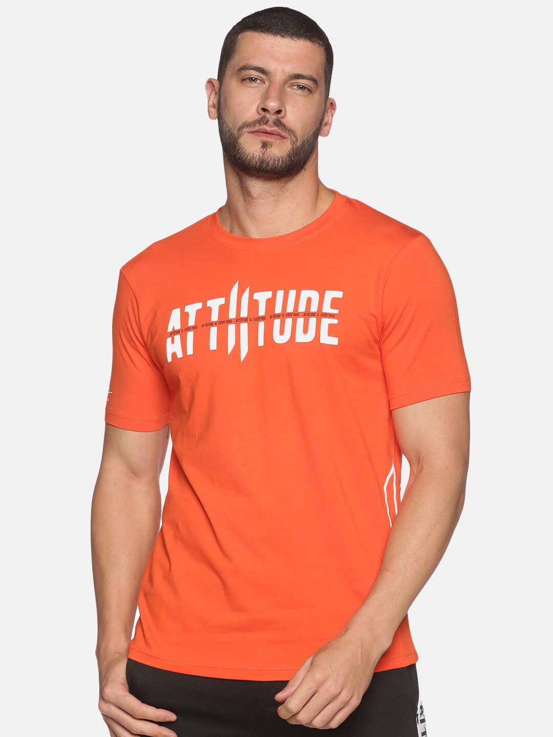 

ATTIITUDE Men Orange Typography Printed ClimaCool Applique Slim Fit T-shirt