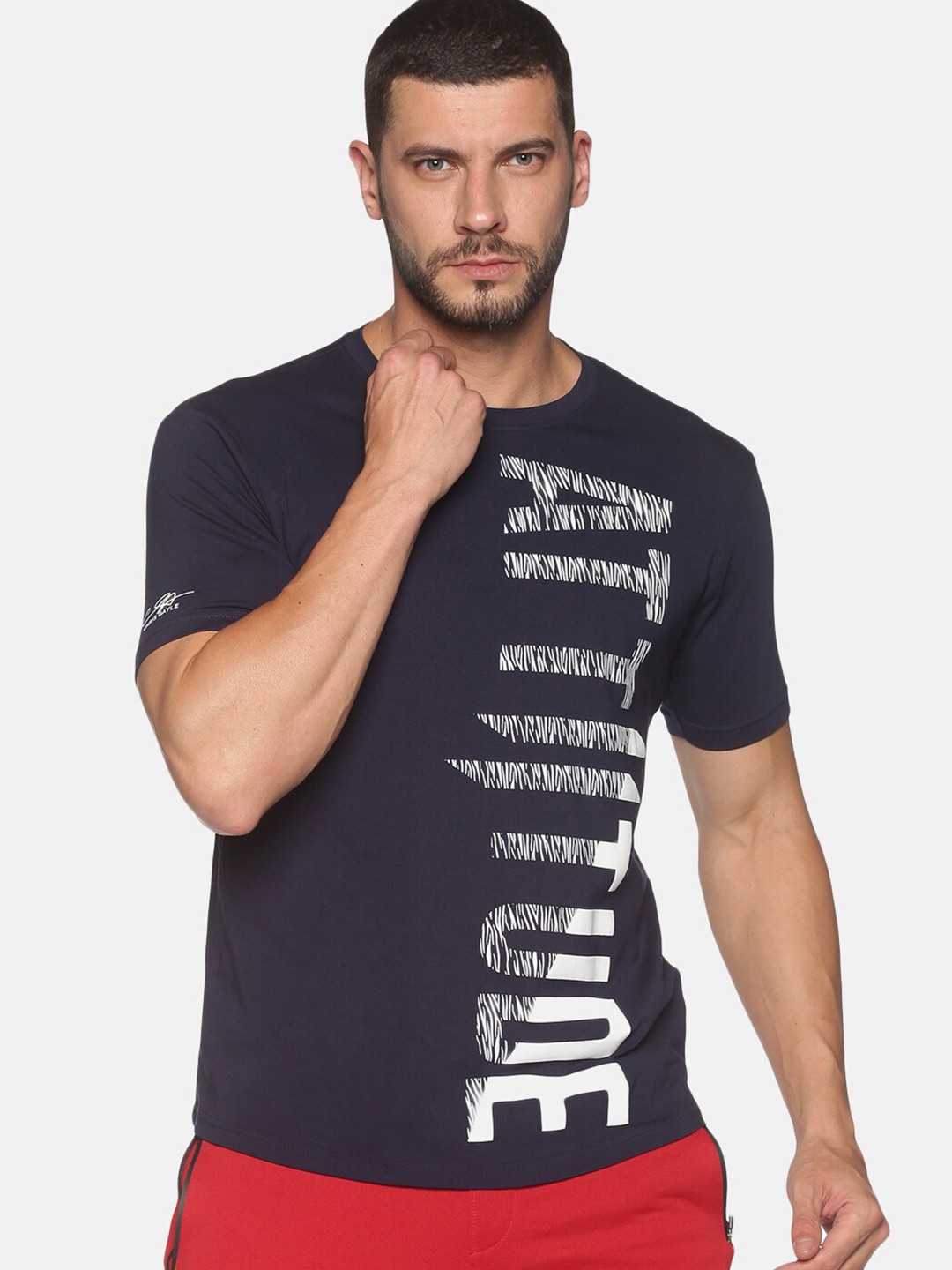 

ATTIITUDE Men Navy Blue Typography Printed ClimaCool Slim Fit T-shirt