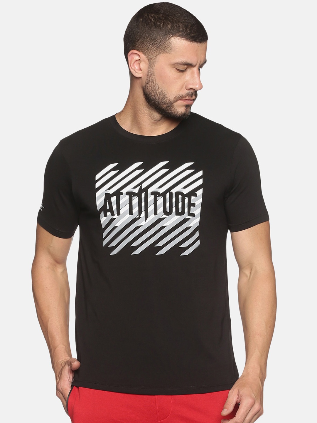 

ATTIITUDE Men Black Brand Logo Printed ClimaCool Slim Fit T-shirt