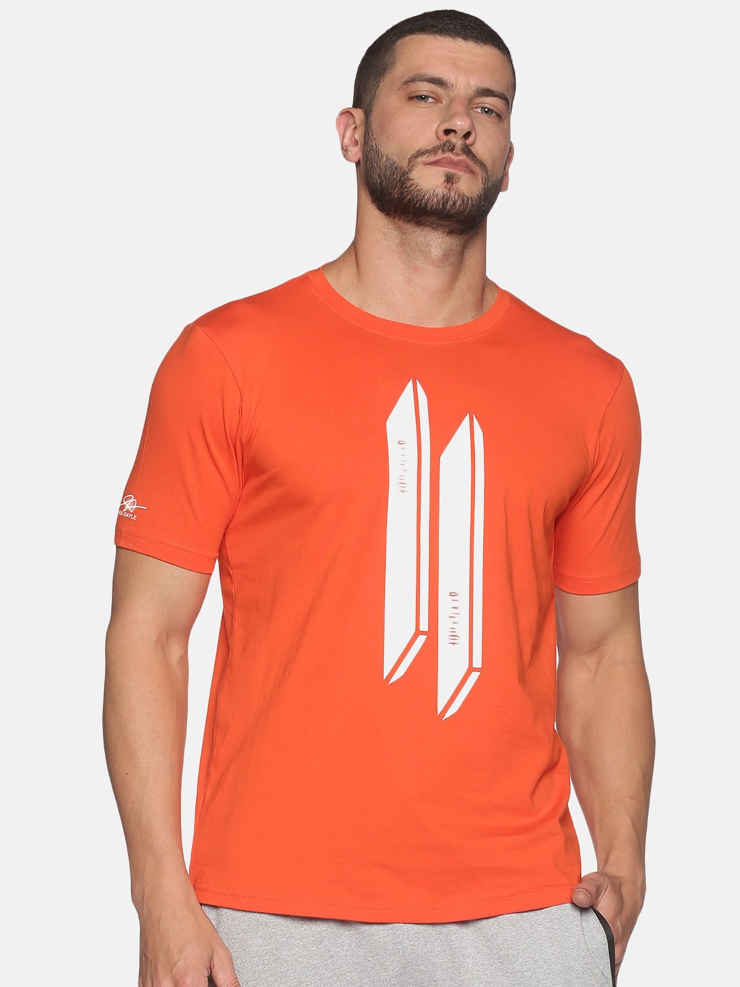 

ATTIITUDE Men Orange Abstract Printed ClimaCool Winter Slim Fit T-shirt