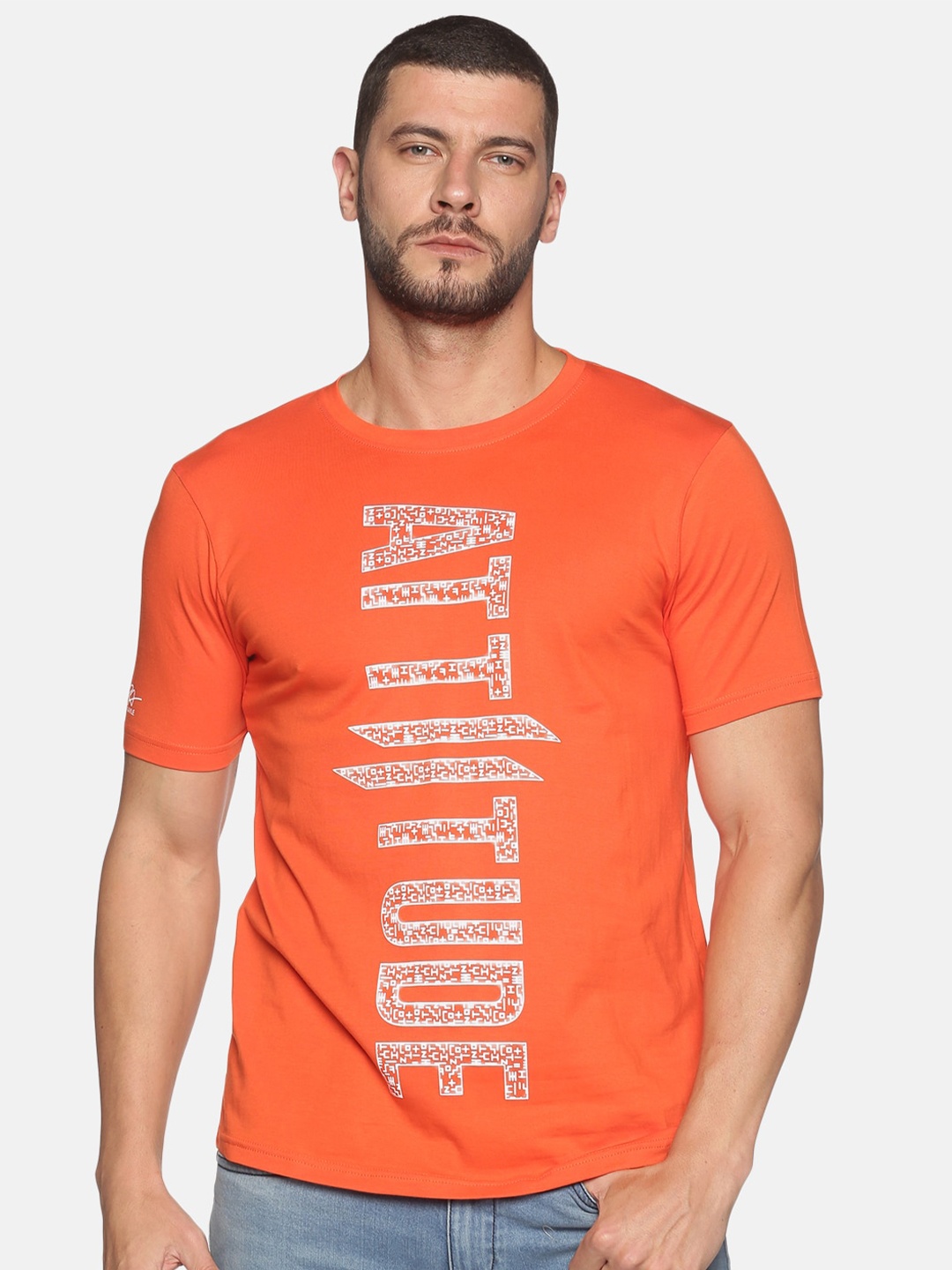 

ATTIITUDE Men Orange Typography Printed ClimaCool Slim Fit T-shirt