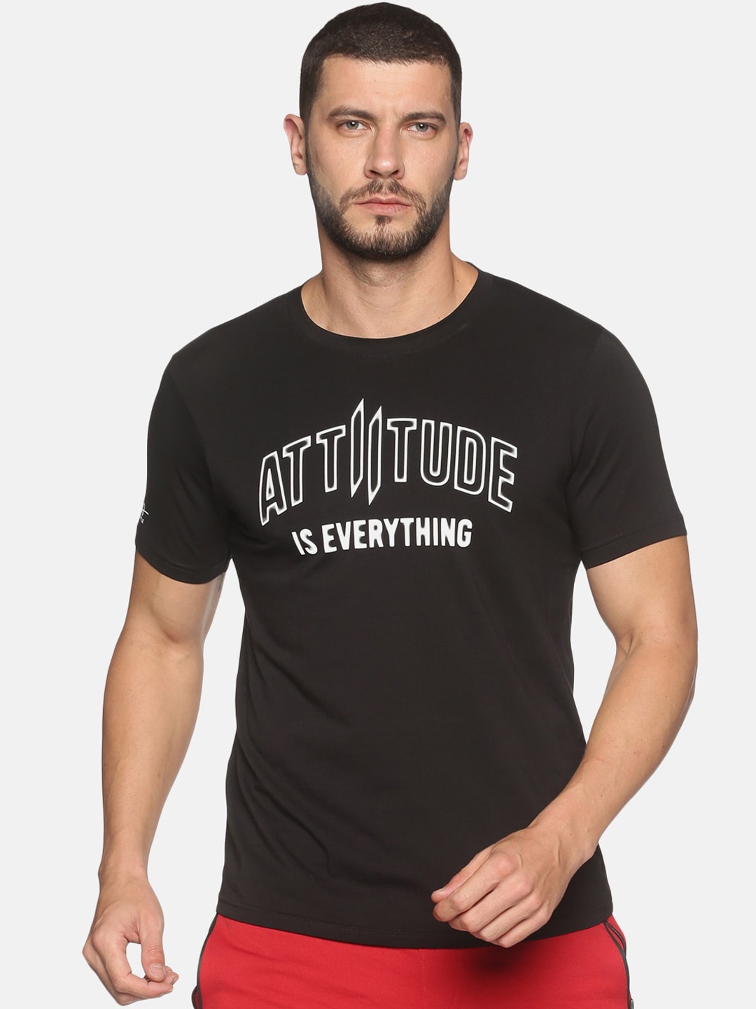

ATTIITUDE Men Black Typography Printed ClimaCool Slim Fit T-shirt