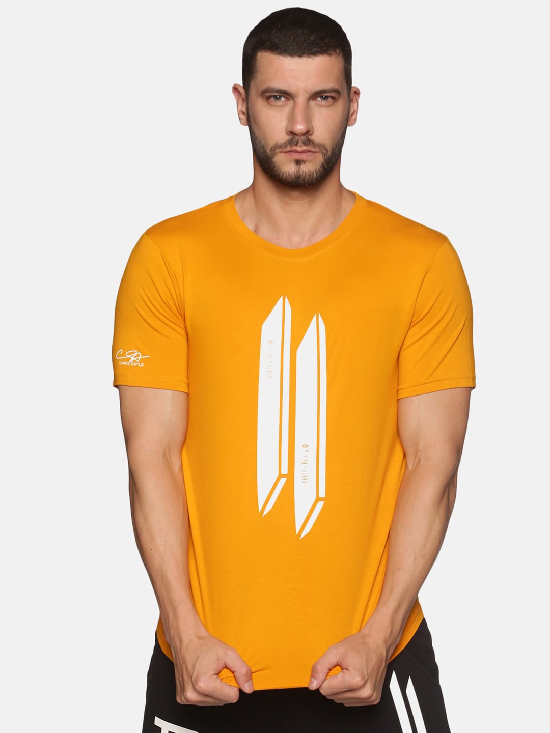 

ATTIITUDE Men Mustard Yellow Printed ClimaCool Slim Fit T-shirt