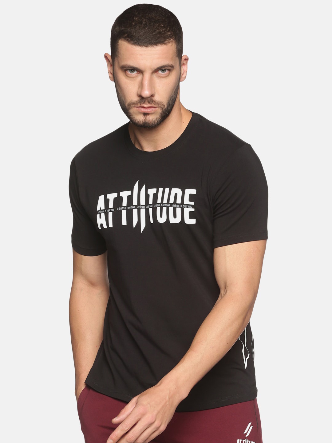 

ATTIITUDE Men Black Typography Printed ClimaCool Applique Slim Fit T-shirt