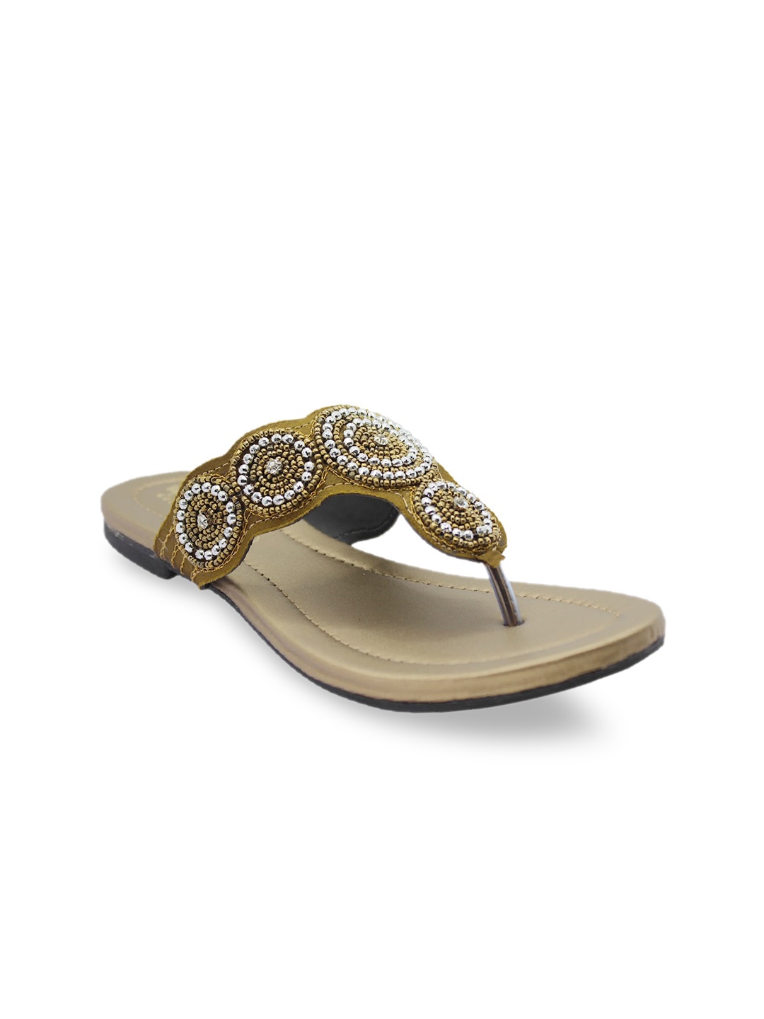 

WALK N STYLE COLLECTION Women Beige Embellished Ethnic T Strap Flats