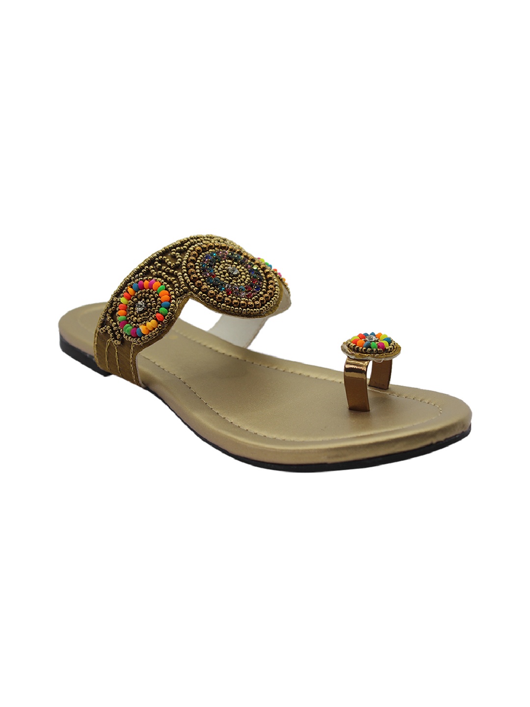 

WALK N STYLE COLLECTION Women Beige Embellished Leather Ethnic One Toe Flats