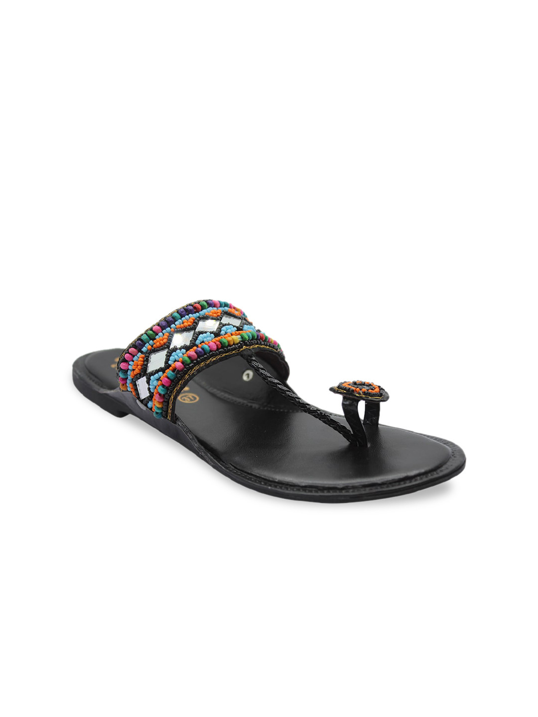 

WALK N STYLE COLLECTION Women Black Embellished Ethnic Open Toe Flats