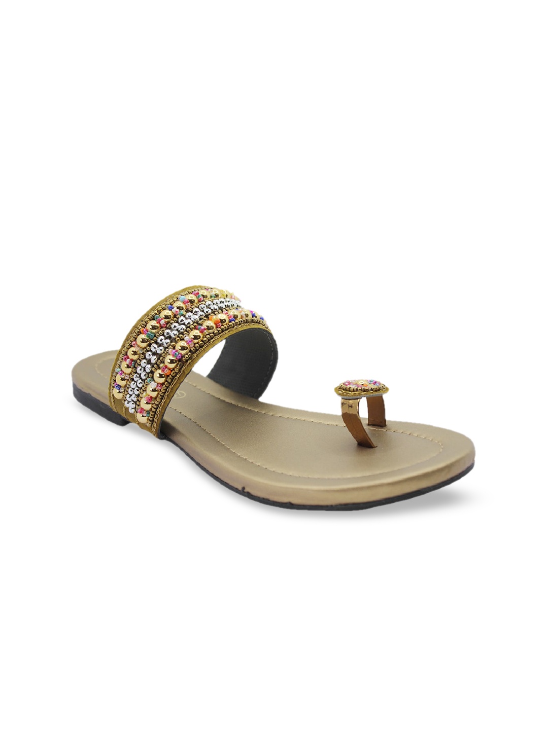

WALK N STYLE COLLECTION Women Beige Embellished Ethnic One Toe Flats