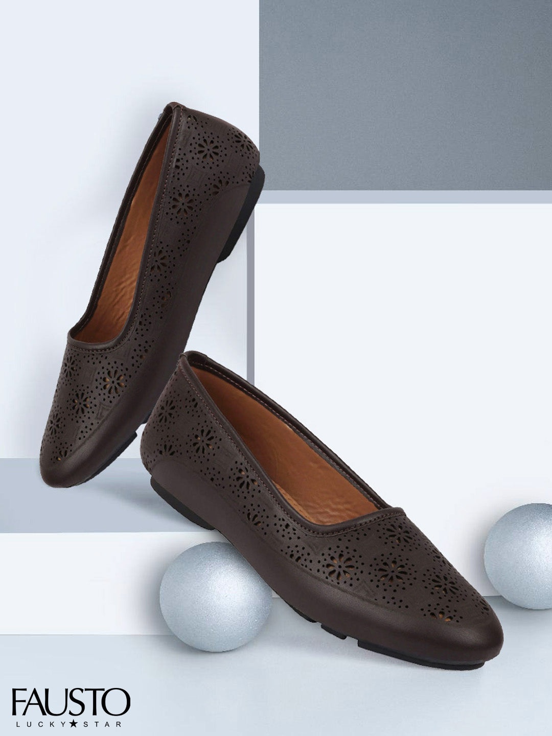 

FAUSTO Women Brown Laser Cuts Ballerinas