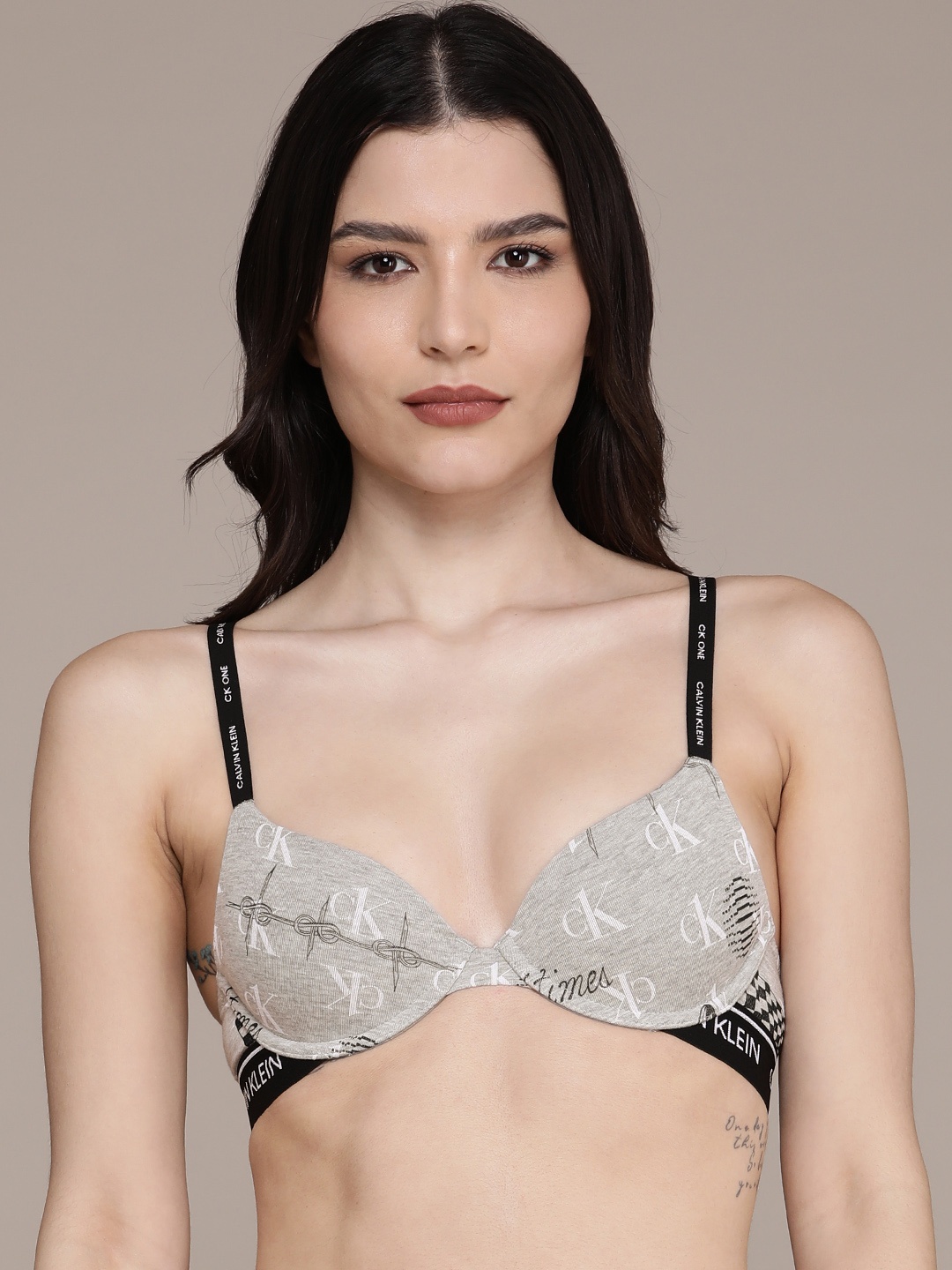 

Calvin Klein Underwear Grey Typography Bra Underwired Lightly Padded