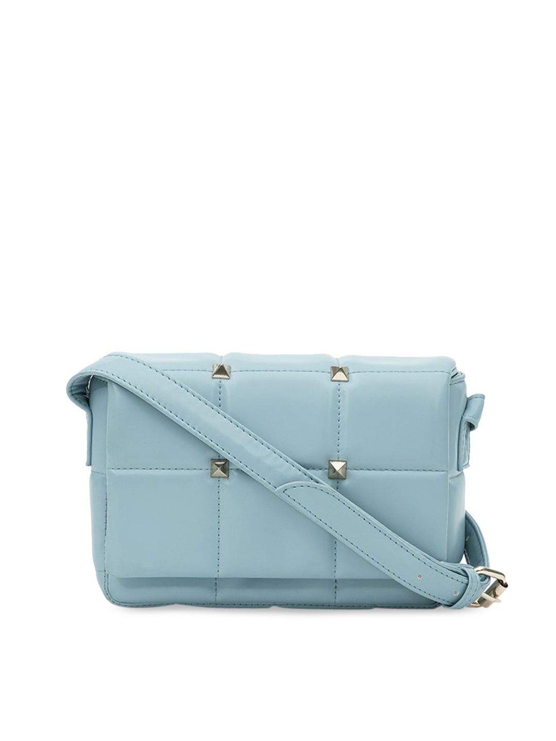 

NUFA Black Studded & Quilted PU Structured Sling Bag, Blue