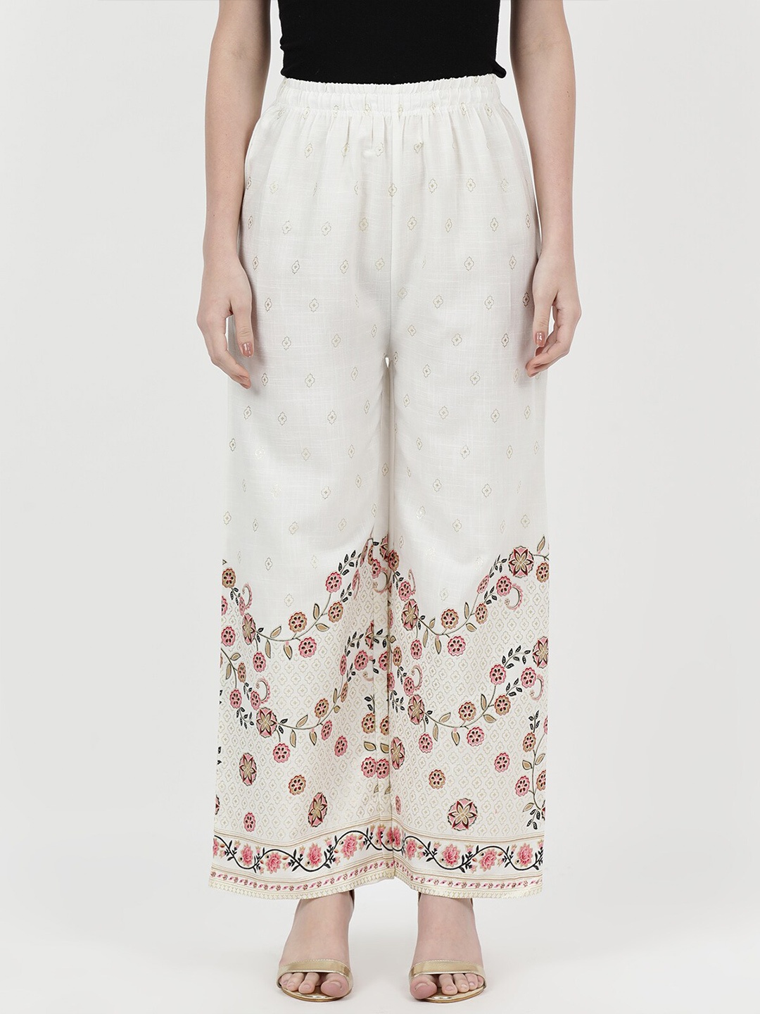 

V2 Value & Variety Women White & Peach-Coloured Floral Printed Palazzos