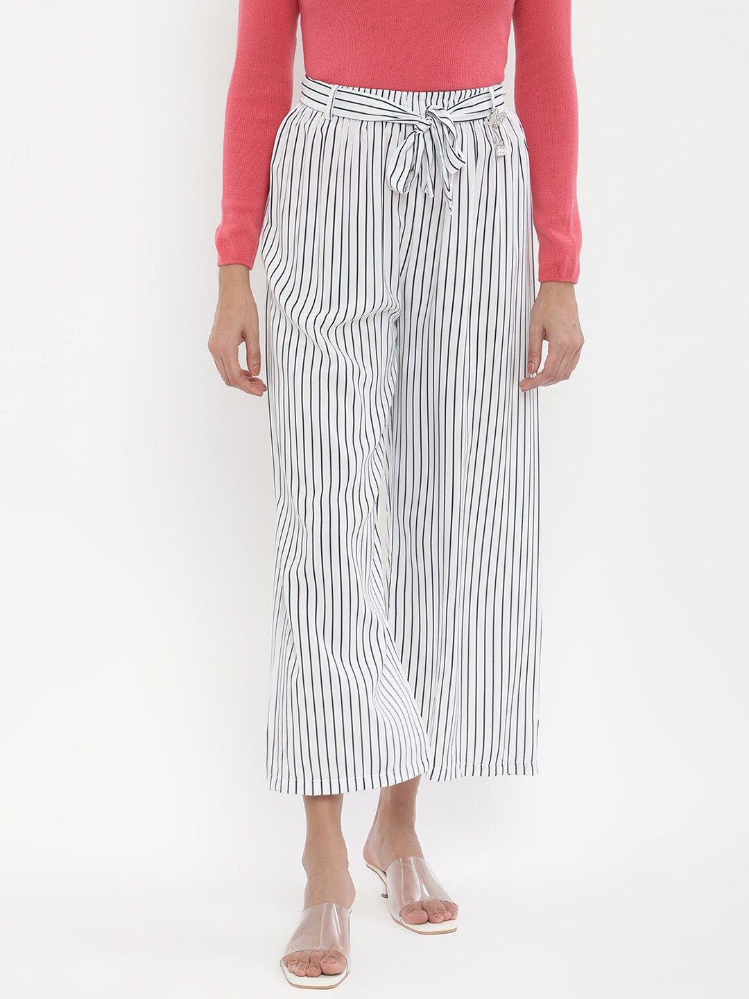 

V2 Value & Variety Women White & Black Striped Knitted Palazzos