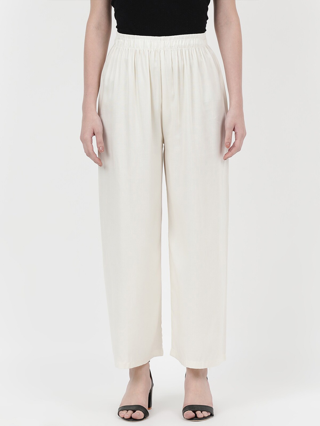 

V2 Value & Variety Women Off White Solid Knitted Ethnic Palazzos