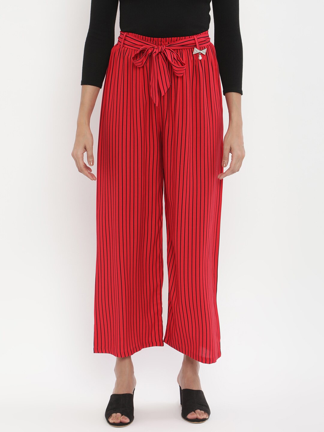 

V2 Value & Variety Women Red & Black Striped Knitted Palazzos