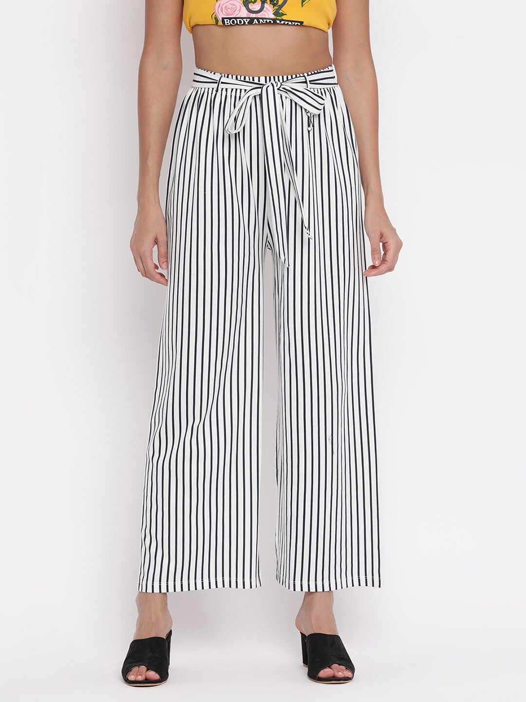

V2 Value & Variety Women Navy Blue & White Striped Knitted Palazzos