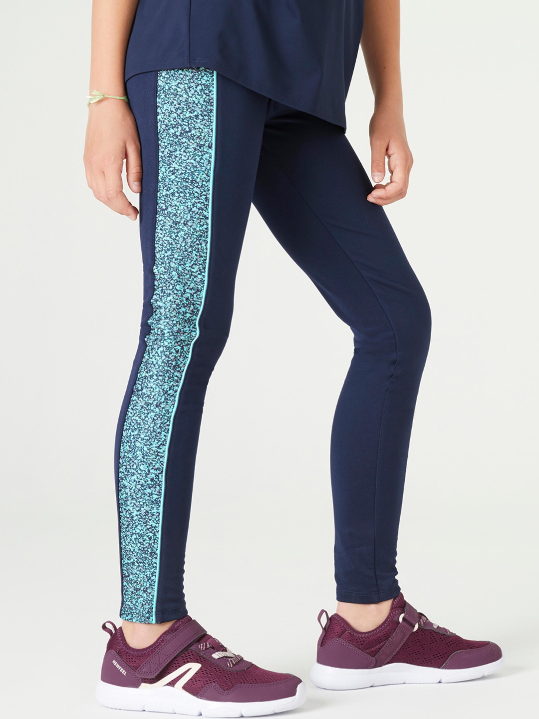 

Domyos By Decathlon Girls Navy Blue Printed Leggings